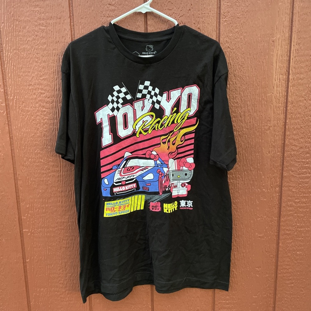 Sanrio Hello Kitty Tokyo Racing Graphic Tee 100% Cotton Black T Shirt XL